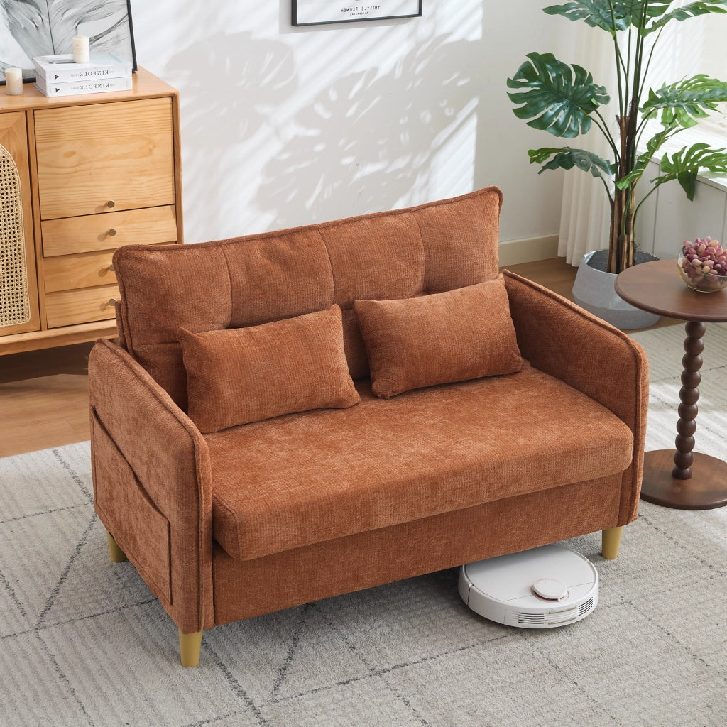 DIVANO 2 POSTI 127 cm in Chenille Marrone con braccioli