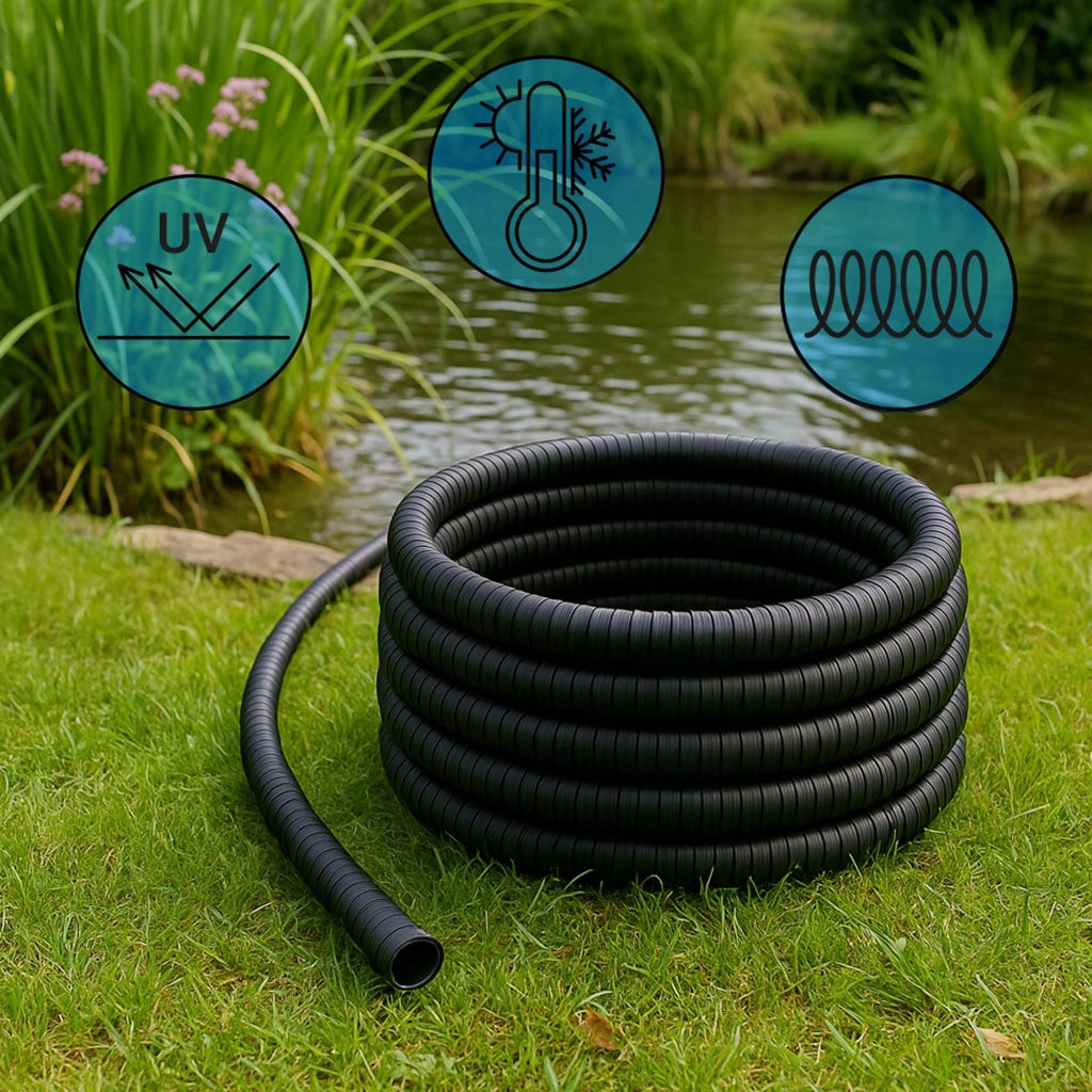 Tubo spiralato per pompe nero 50 m Ø 19mm (3/4″) con spirale rinforzata in PVC anti-attorcigliamento