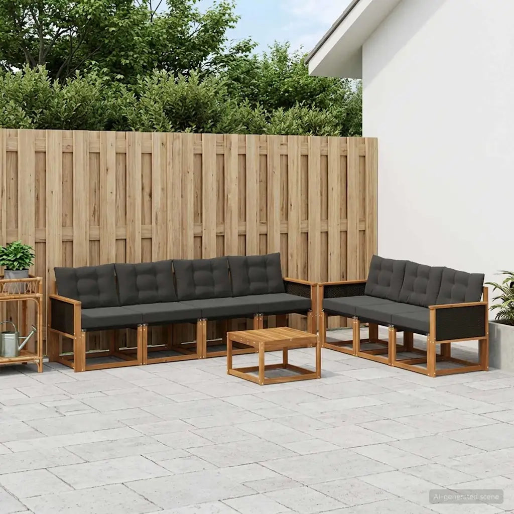 Set di divani da esterno con cuscino 8 pcs Naturale e Nero 3381816