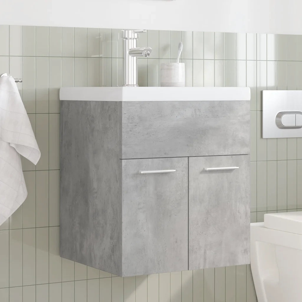 Mobile da Bagno con Lavabo | Armadio Lavabo Integrato e Rubinetto Grigio Cemento