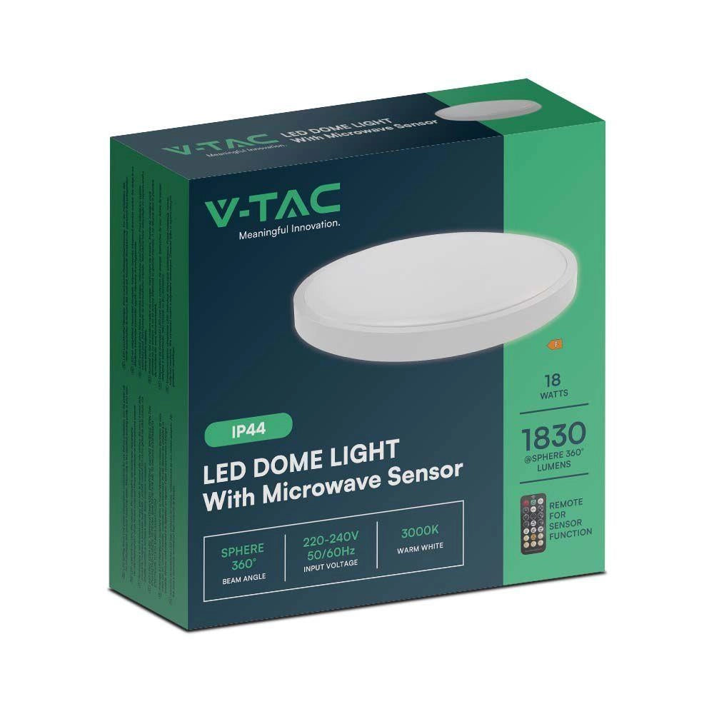 Plafoniera LED V-TAC 18W 3000K con sensore e telecomando IP44