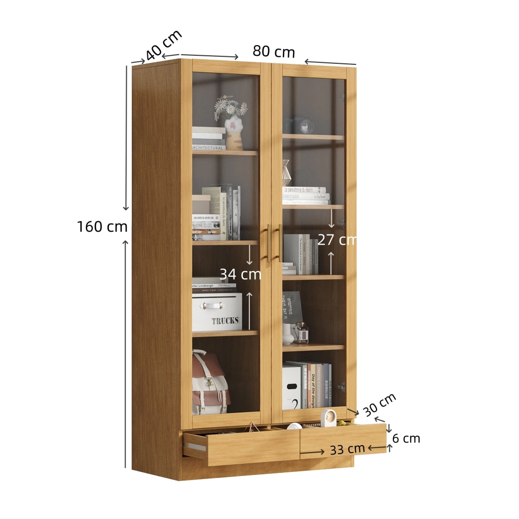 Libreria con Vetrina e Cassetti Push-To-Open ¨C MINIMAL ¨C Legno, 80x40x160 cm