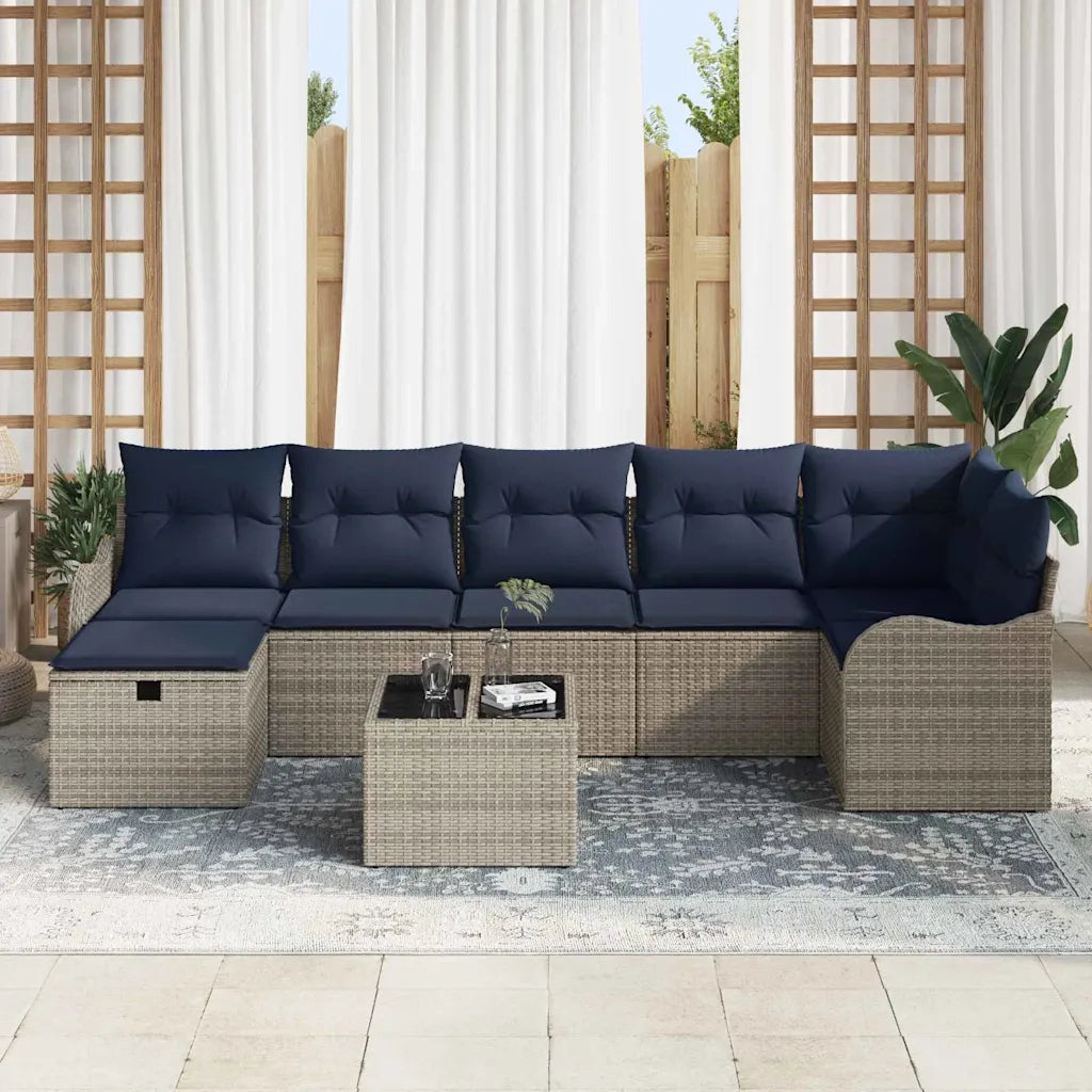 Set di divani con cuscino Grigio e Blu Navy polyrattan 3359014