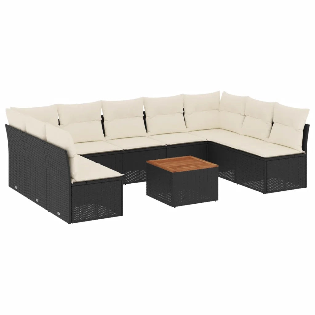 Set Divani da Giardino 10pz con Cuscini in Polyrattan Nero 3256119