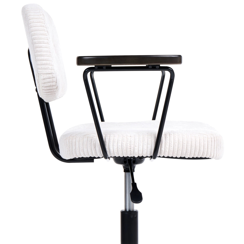 Sedia da ufficio tradizionale in velluto a coste girevole regolabile bianco sporco stile moderno home office