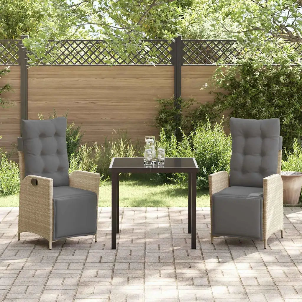 Set da Pranzo per Giardino con cuscino 3 pcs Beige polyrattan
