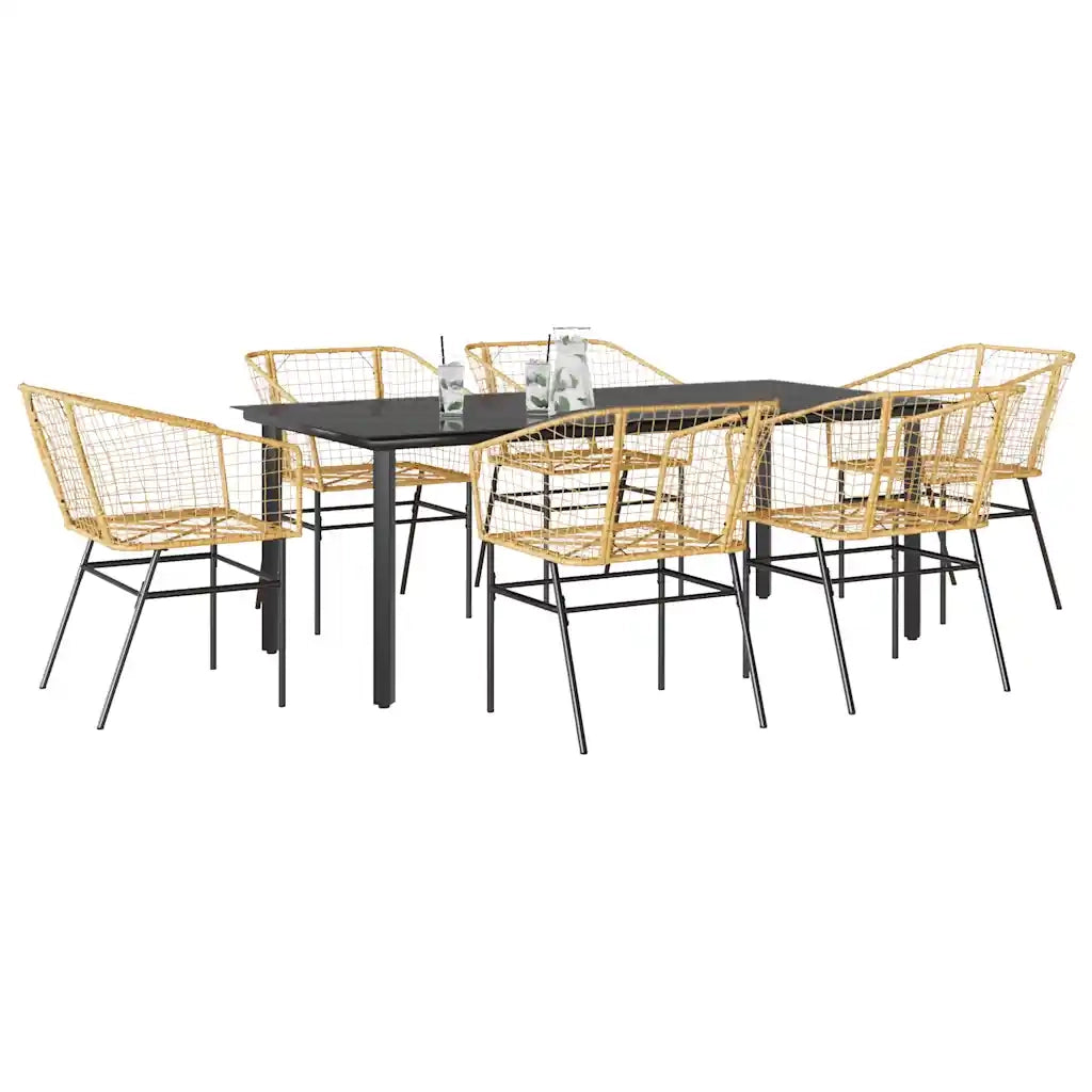 Set Pranzo da Giardino 7pz Marrone Polyrattan Vetro 3334595