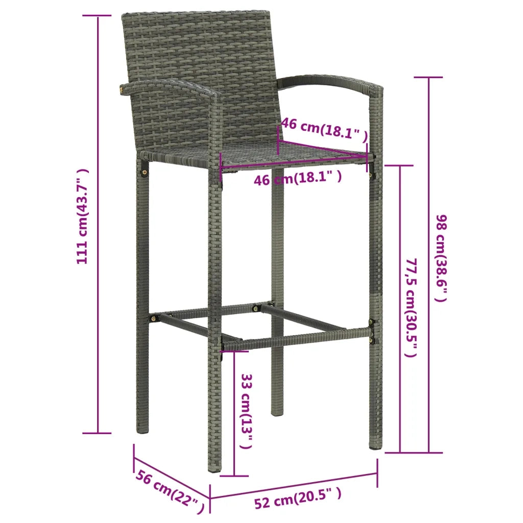 Sgabelli da Bar 2 pz in Polyrattan Grigio 362582