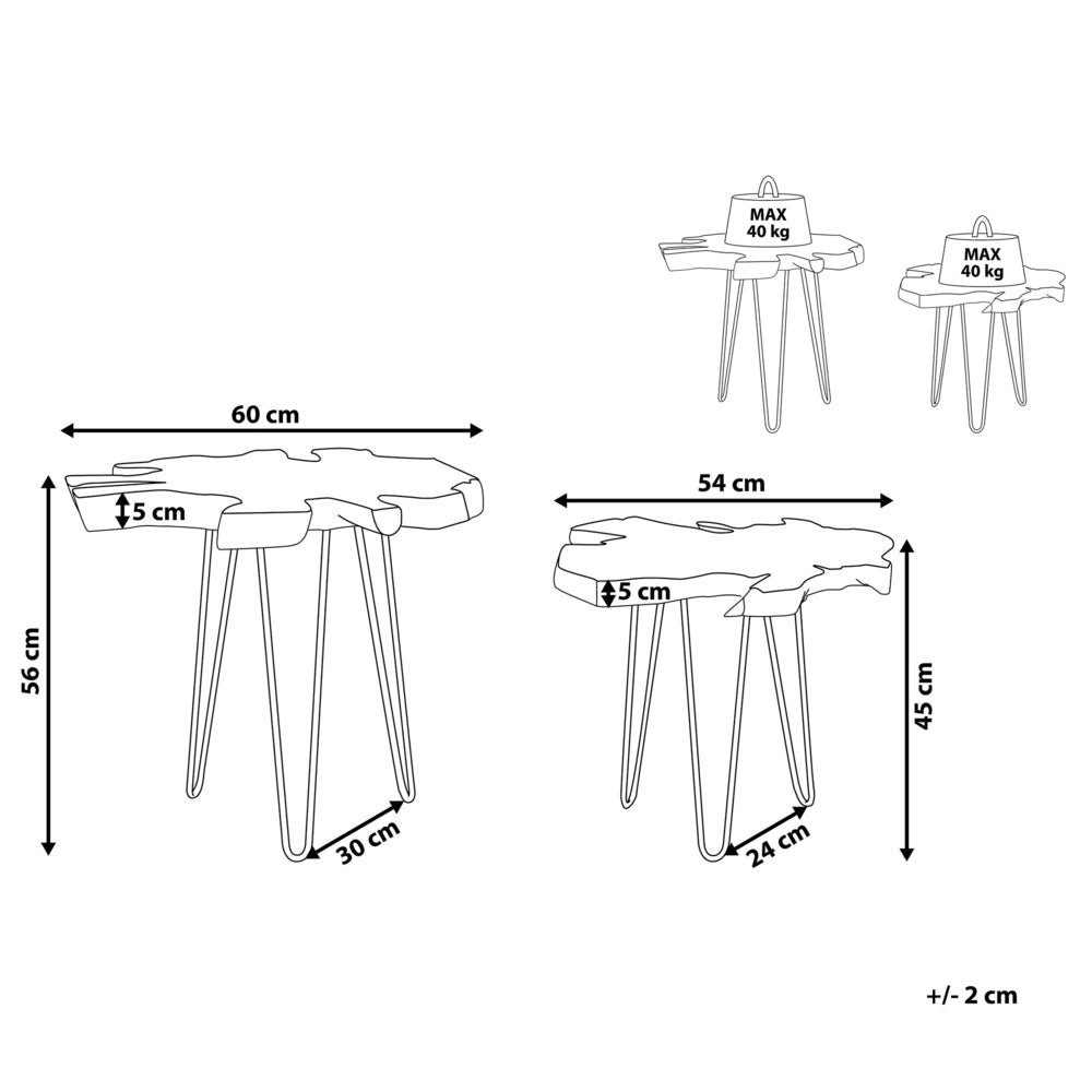 Set di 2 tavoli a nido in marrone scuro Java con Gambe Nere Rustico