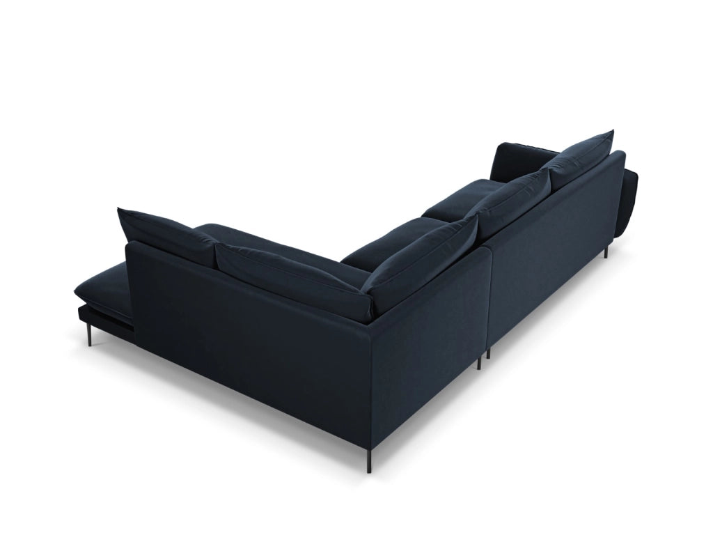 Cosmopolitan Design - Divano angolare destro "Vienna" 6 posti in velluto blu scuro 