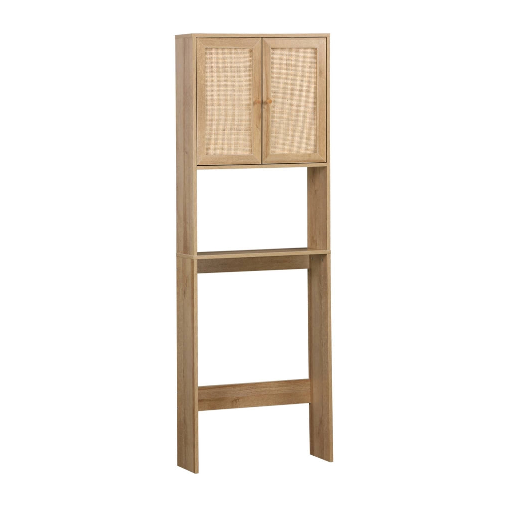 Mensola mobile wc decorato in legno e canna, marrone naturale