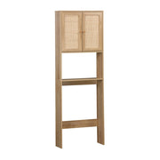 Mensola mobile wc decorato in legno e canna, marrone naturale