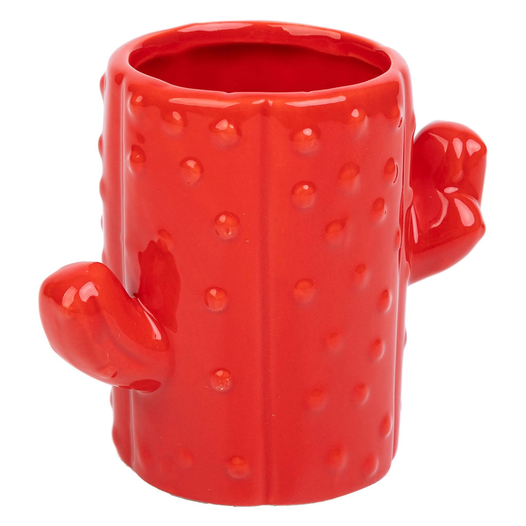 Portapenne cactus in ceramica rossa 13,5x7,8x11h