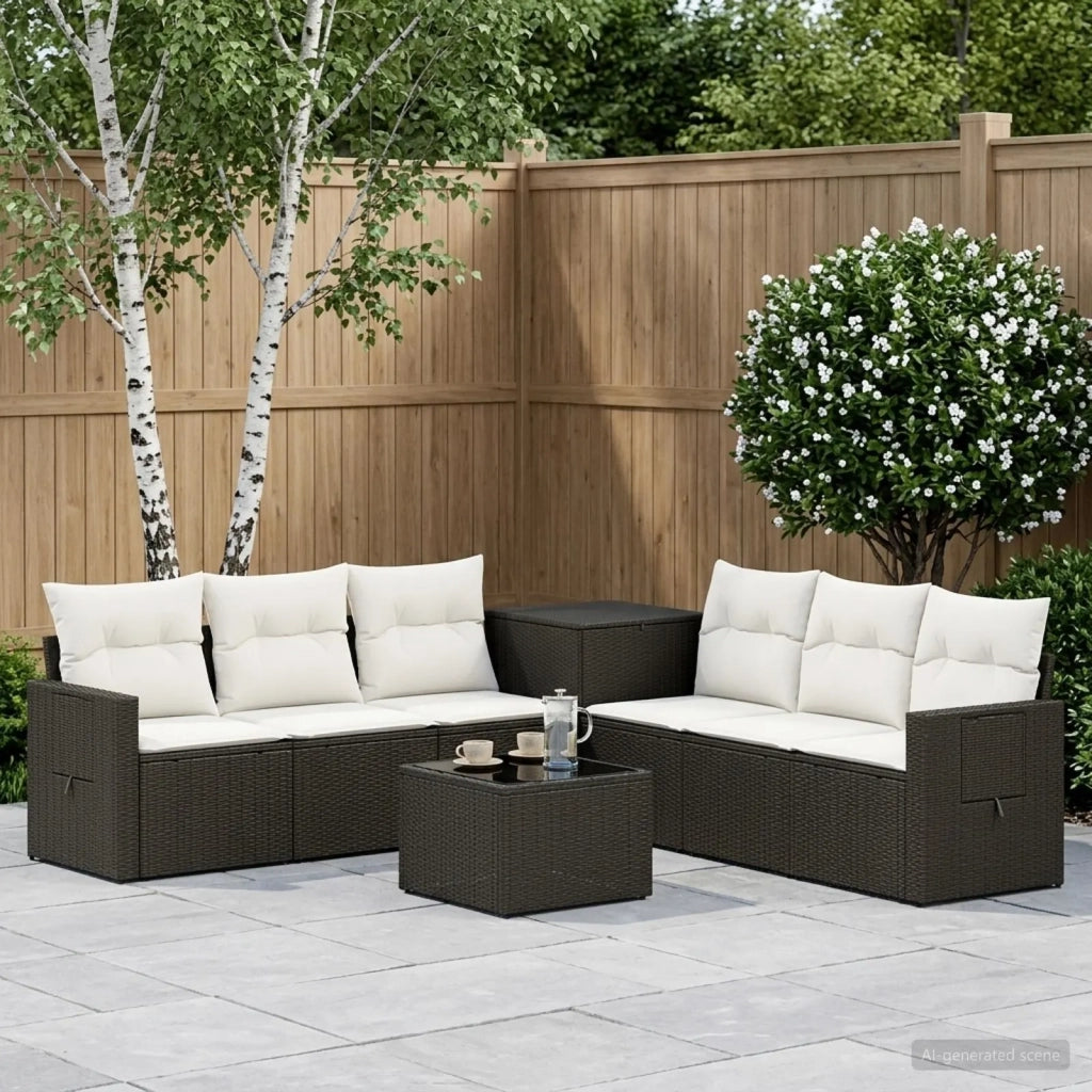 Set di divani 8 pz Nero e Bianco Crema 3448369