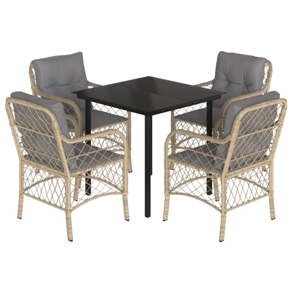 Set Pranzo da Giardino 5 pz con Cuscini Beige Misto Polyrattan
