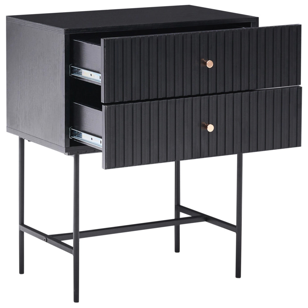 Comodino a 2 cassetti  Comodino moderno in MDF nero e oro con contenitore per camera da letto