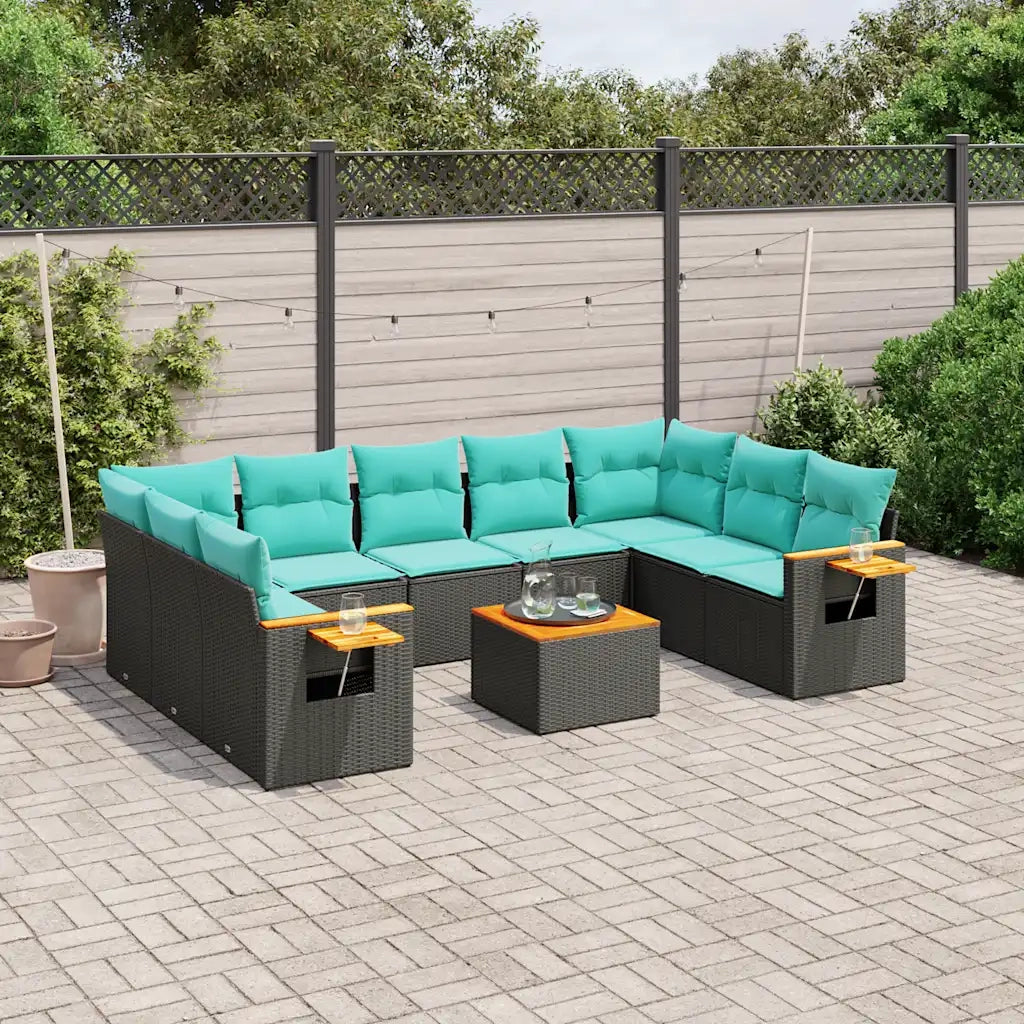 Set Divani da Giardino 10 pz con Cuscini Nero in Polyrattan 3227121
