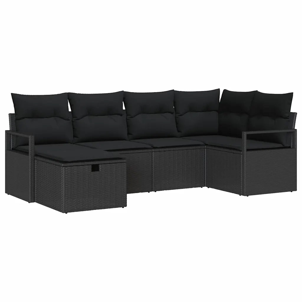 Set di divani con cuscino con archiviazione Nero polyrattan 3359182