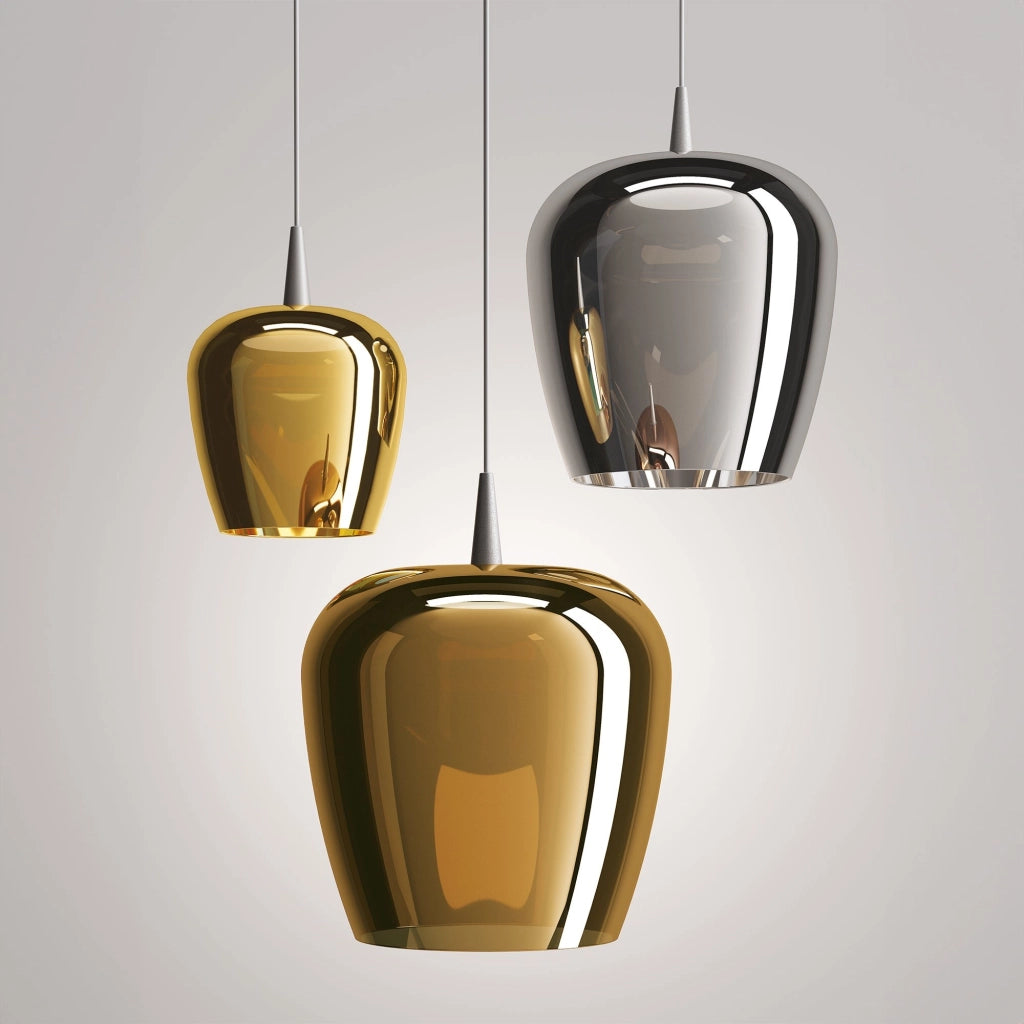 Zafferano Lampada a sospensione Bilia 230V LED 8W in vetro borosilicato soffiato a bocca con finitura Oro Antico, diametro 18 cm, altezza 324 cm