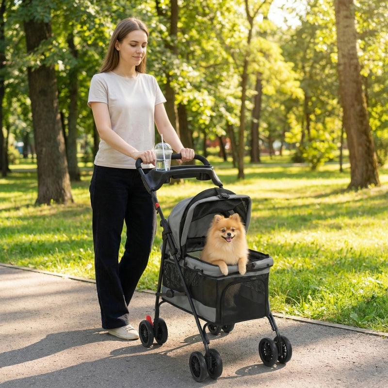 Passeggino/carrozzina pieghevole per cani con cuscino, finestre in rete, portabicchiere, ruote piroettanti a 360¡ã per cani di piccola taglia fino a