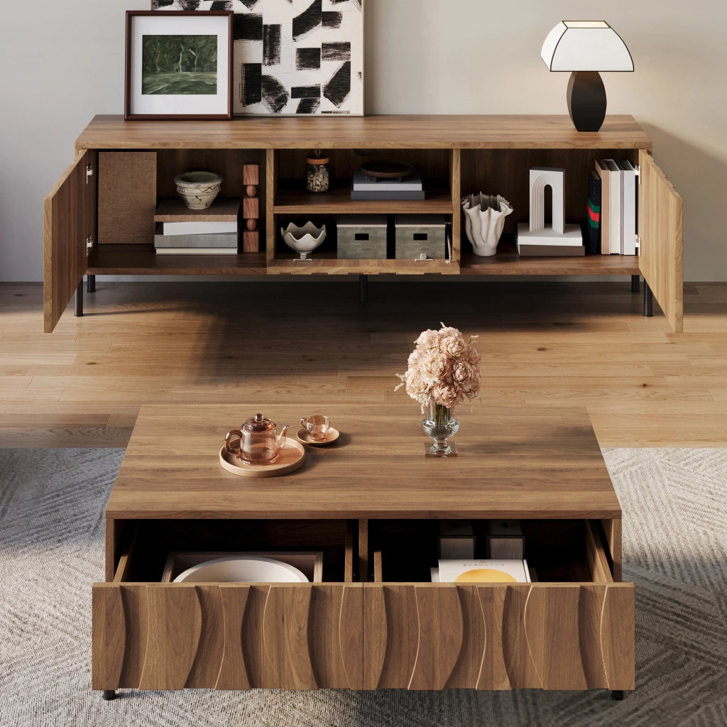 Cassettiera per TV naturale in MDF lunghezza 160 cm