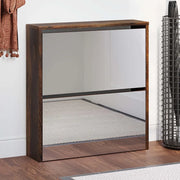 Scarpiera con Specchio a 2 Livelli-Mobile con specchio Rovere fumo 63x17x67 cm