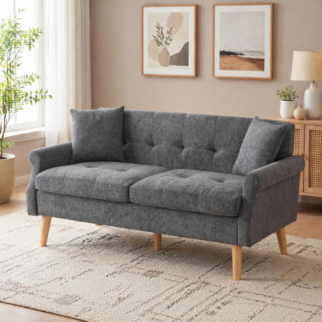 Divano a 2 posti in chenille grigio 162x74x77 cm con braccioli ergonomici