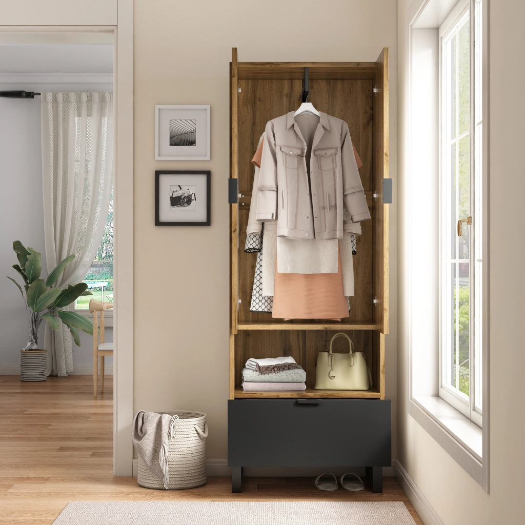 ARMADIO portascipe con asta appendiabiti 180x65x38 cm Legno e Nero