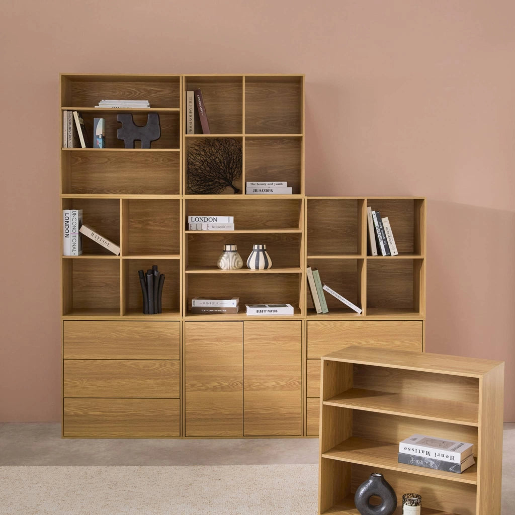Libreria modulare decorativa in legno con 9 elementi, quercia
