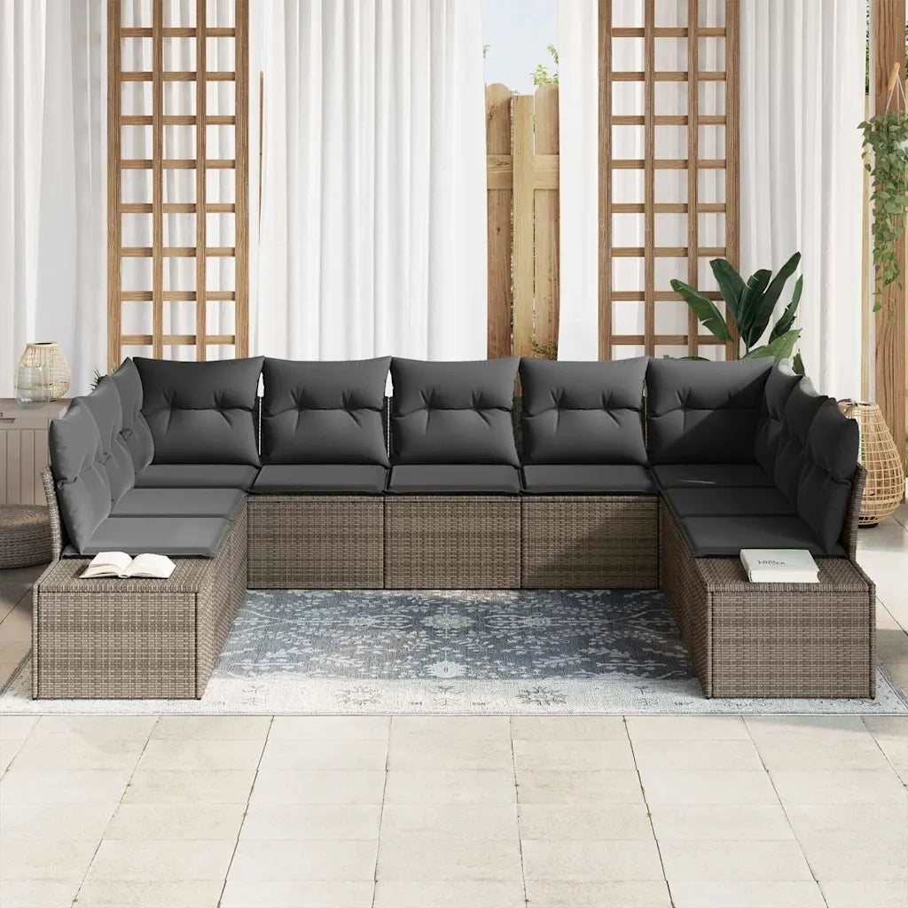 Set Divano da Giardino con cuscino 9 pcs Grigio polyrattan