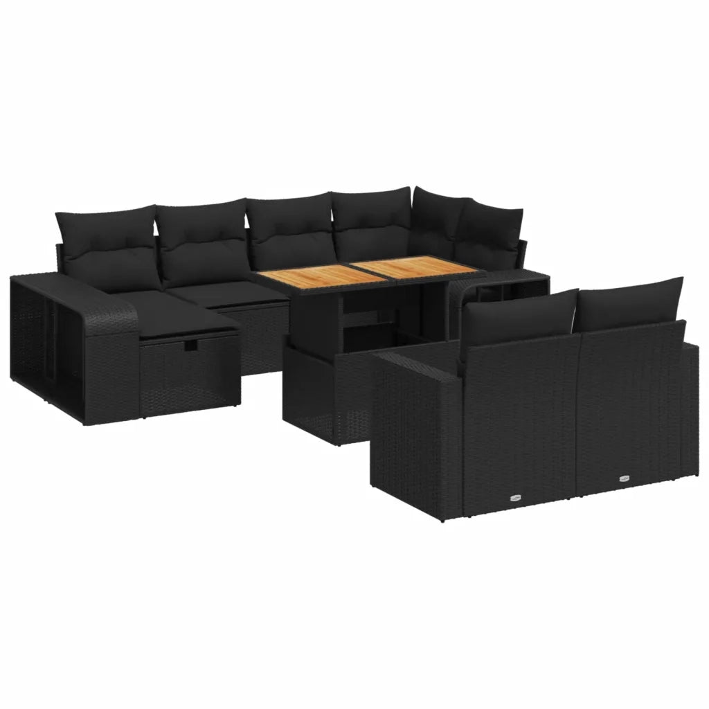 Set Divani da Giardino 11 pz con Cuscini in Polyrattan Nero 3276511