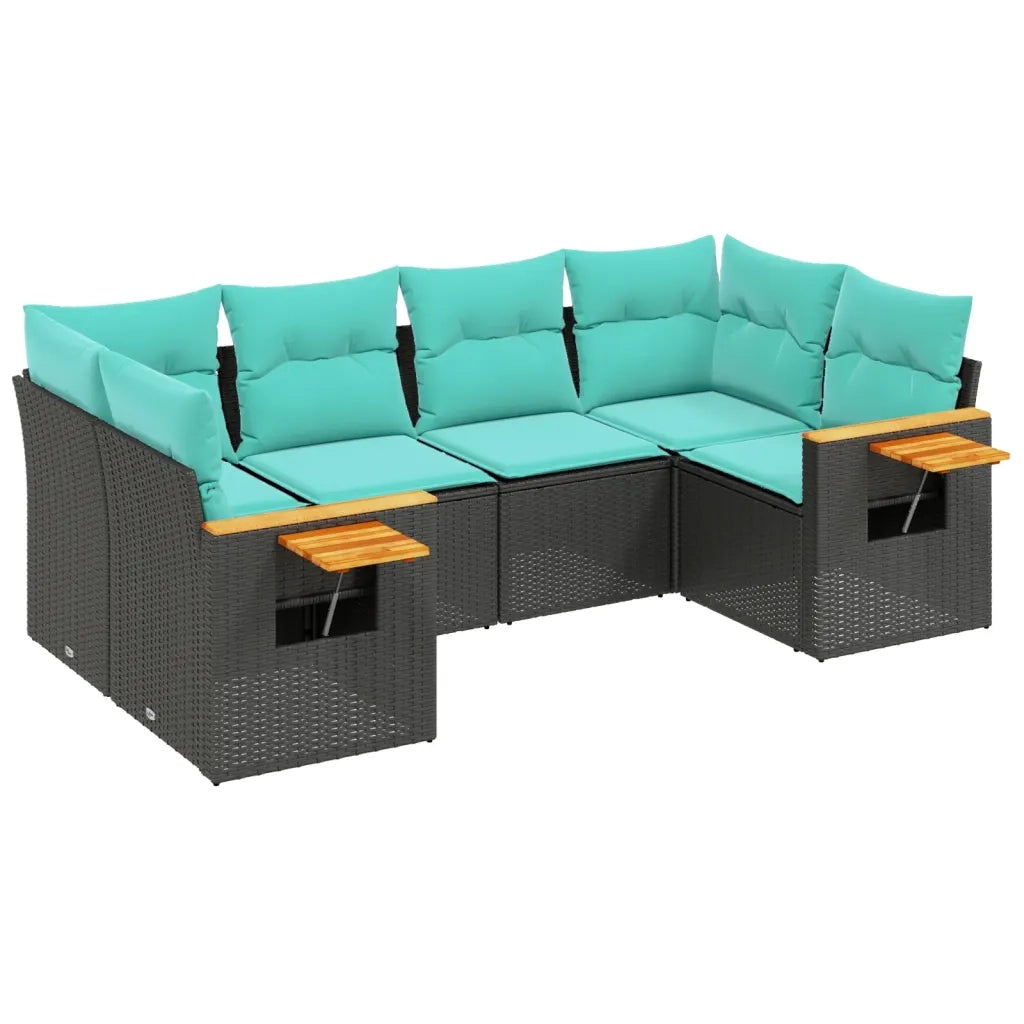 Set Divano da Giardino 6 pz con Cuscini Nero in Polyrattan