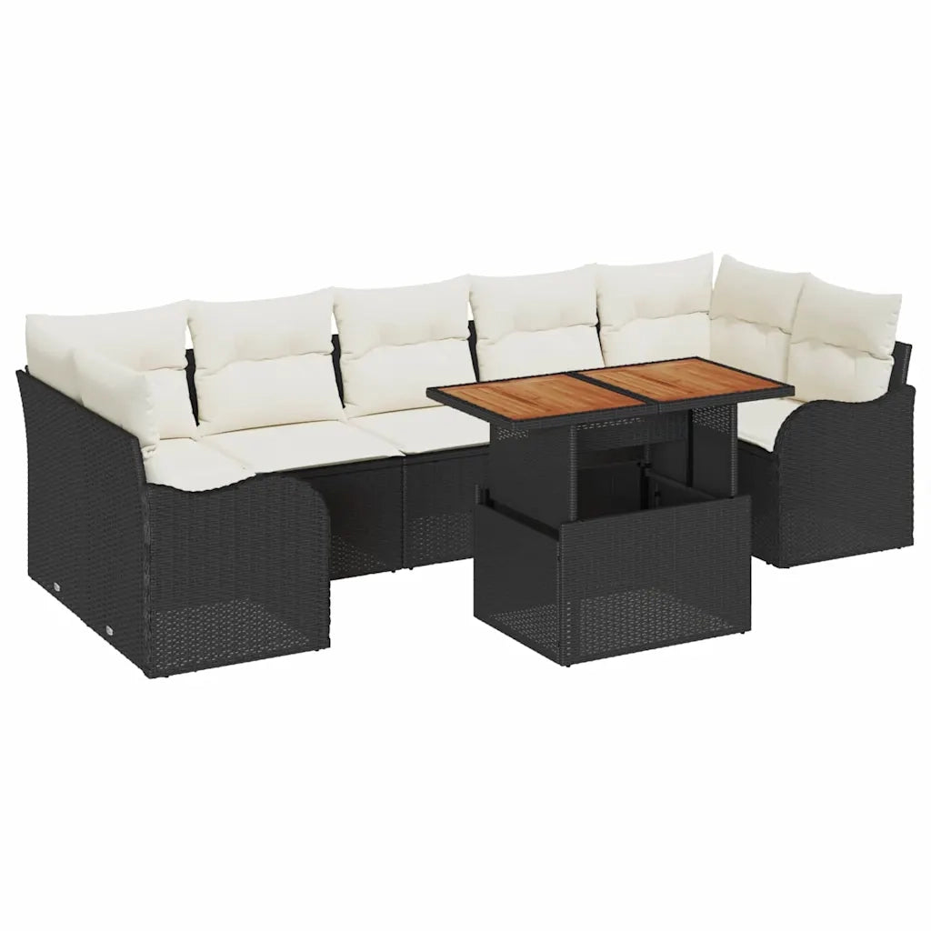 Set Divano da Giardino 8 pcs Nero e Crema polyrattan 3349424