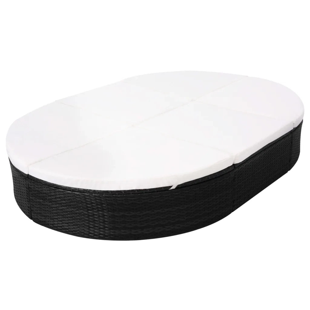 Lettino Prendisole con Cuscino in Polyrattan Nero 42940