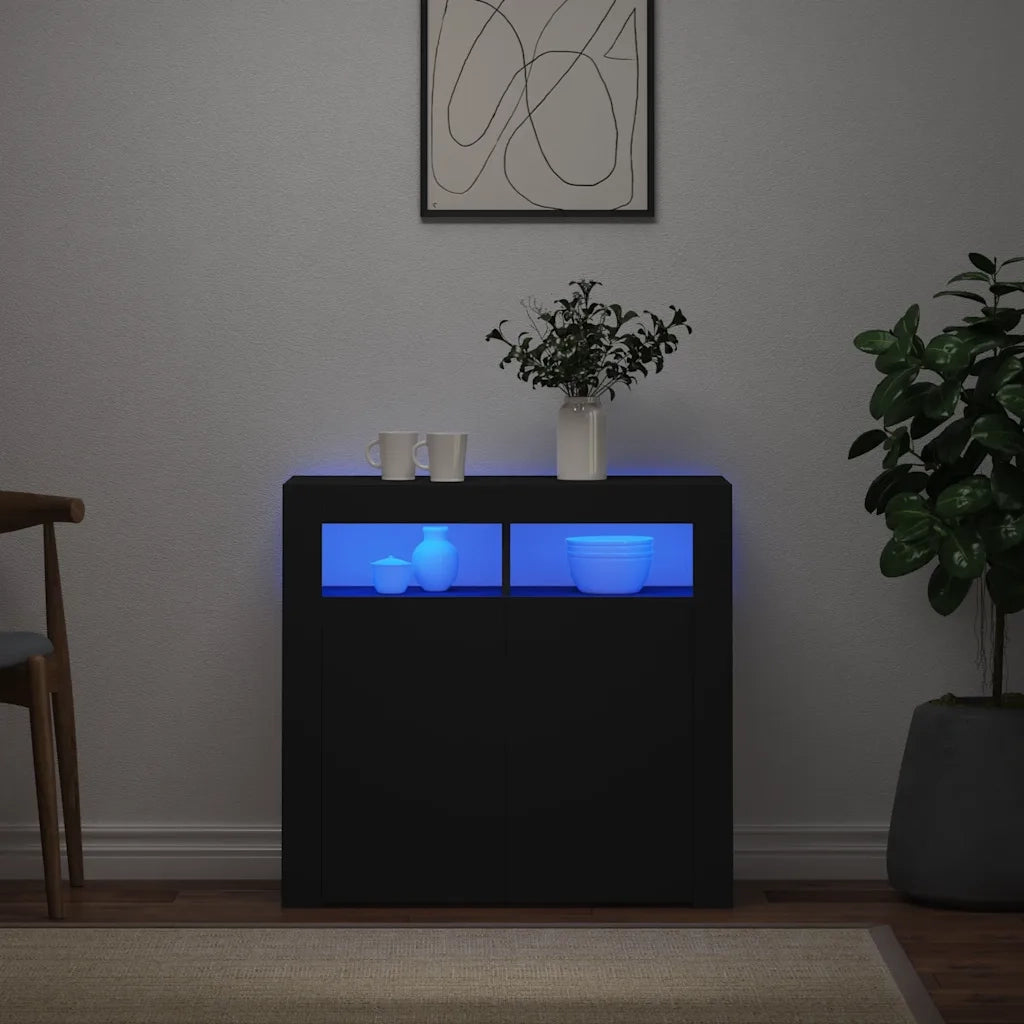 Credenza con Luci LED Nera 80x35x75 cm 804329