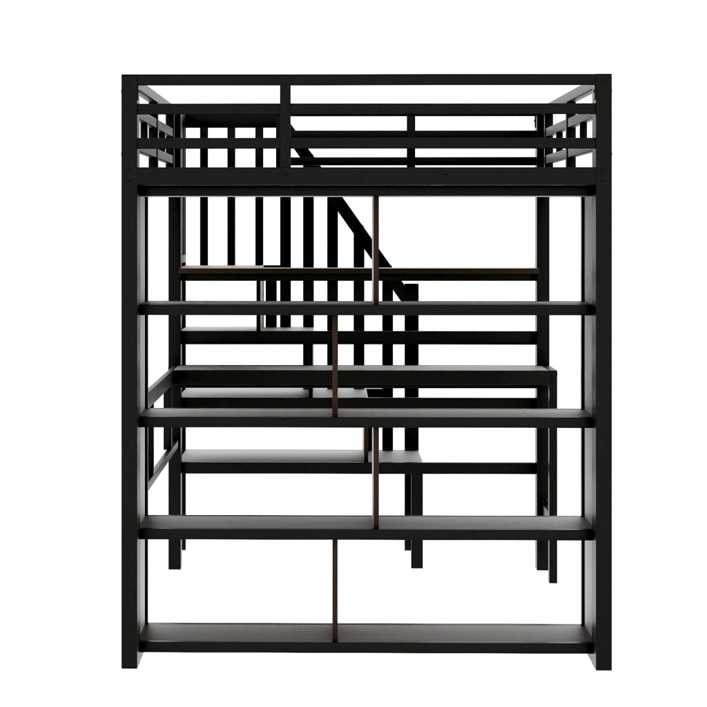 Letto a Soppalco con Scrivania e LED ¨C MINIMAL ¨C Metallo Nero 140x200