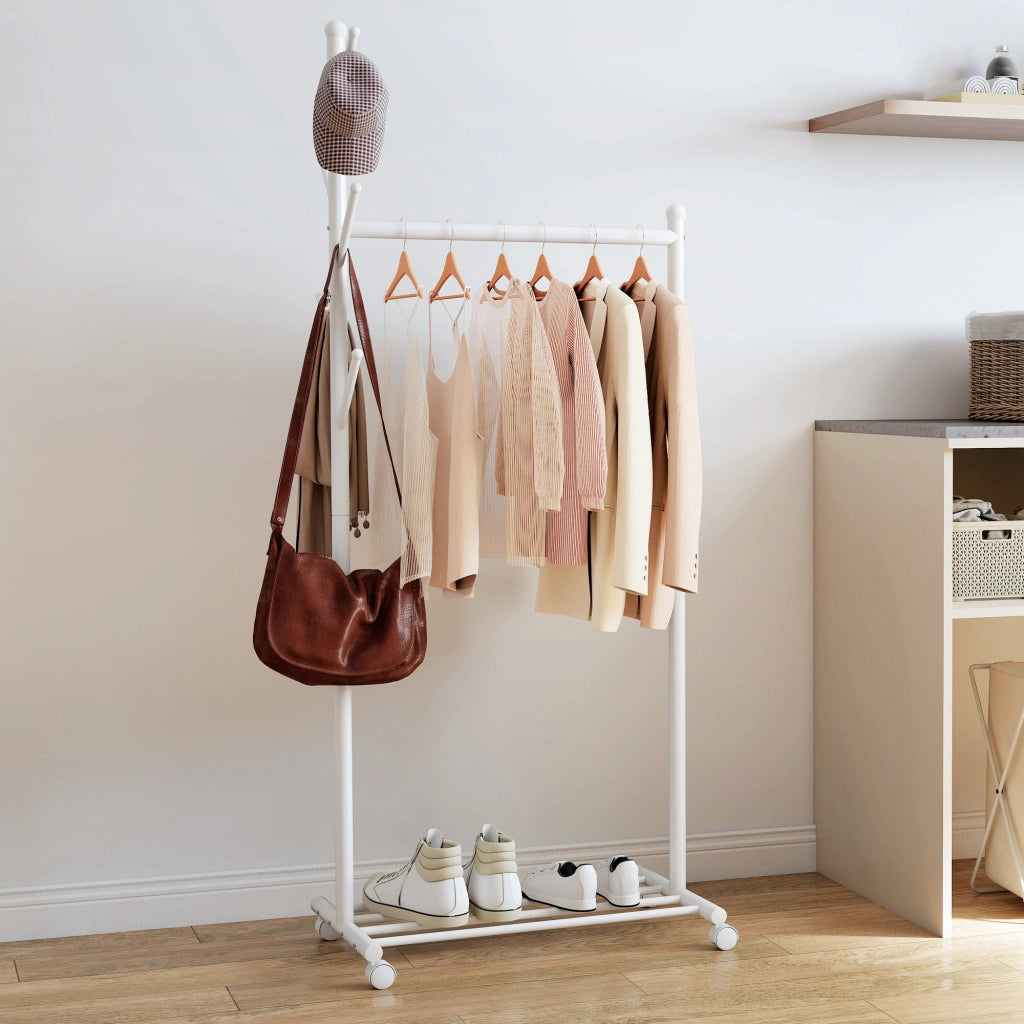 Appendiabiti con ruote e 5 ganci ¨C Minimal ¨C 68x43x171 cm bianco