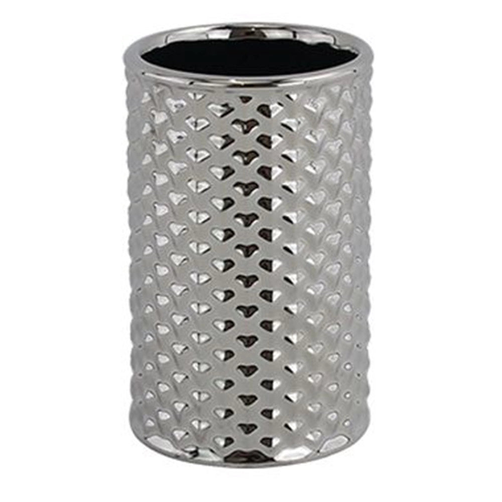 Trade Shop - Bicchiere Porta Spazzolini Accessorio Silver Con Effetto Cuoricini Arredo Bagno 87818 -