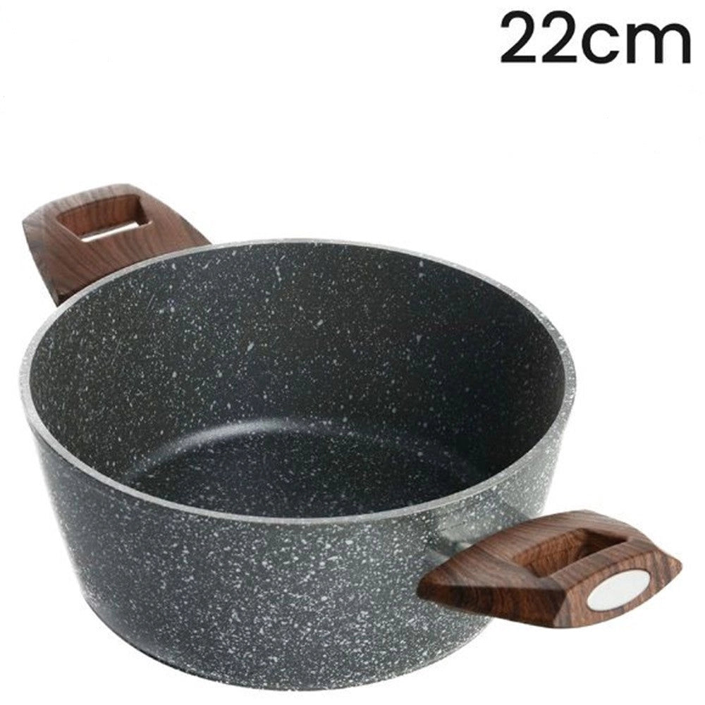 Trade Shop - Casseruola Con 2 Manici Legno Pentola Antiaderente Antigraffio Per Induzione Da ø16 A 24cm -    -diametro 22cm   -