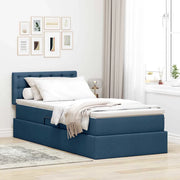 Letto con contenitore e materasso con testiera Blu 100 x 200 cm