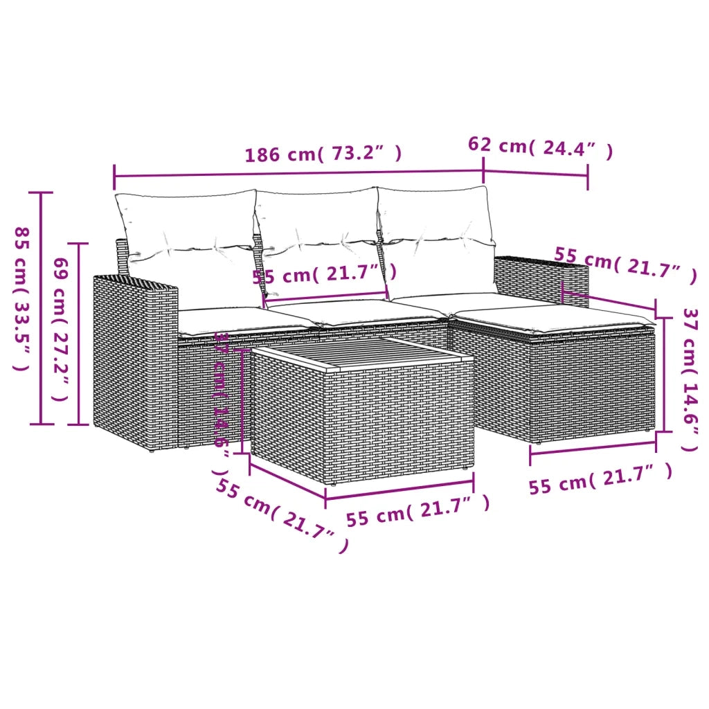 Set Divani da Giardino 5 pz | Set Salotto da Giardino con Cuscini in Polyrattan Nero