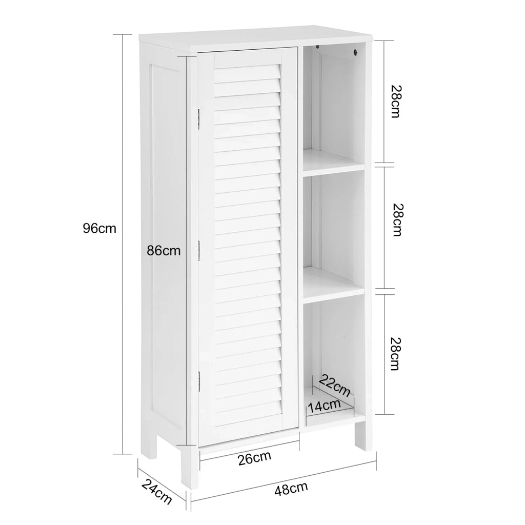 Mobiletto bagno Armadietto bagno Mobile bagno con anta lamellare comò Mobile contenitore bianco L48xP24xA96cm, BZR39-W