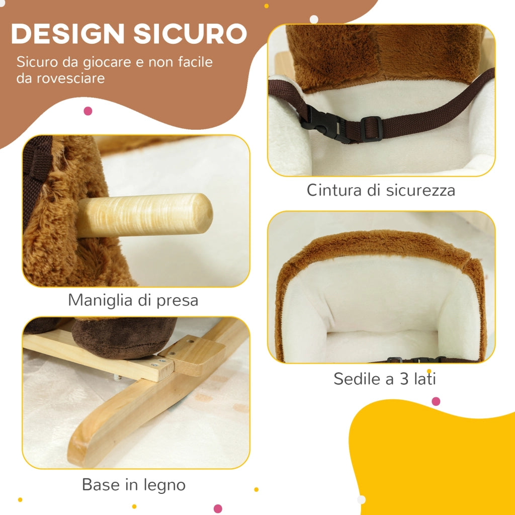 Cavallo a Dondolo Bambini Legno con Sicurezza ¨C zephmum ¨C Marrone