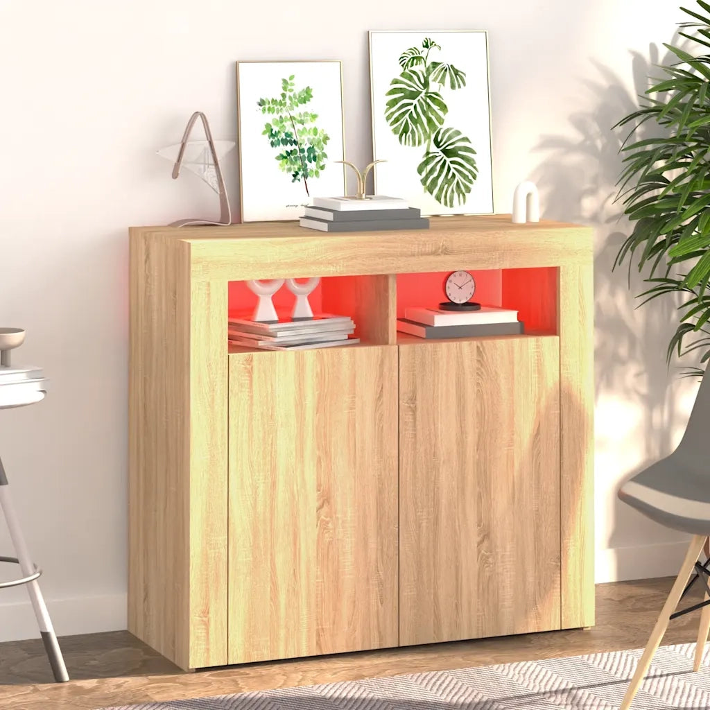 Credenza con Luci LED Rovere Sonoma 80x35x75 cm 804331