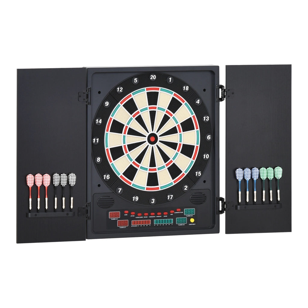 Bersaglio Freccette Elettronico con Punteggio Automatico, 12 Freccette e 6 Display, 51x6.5x57cm, Nero