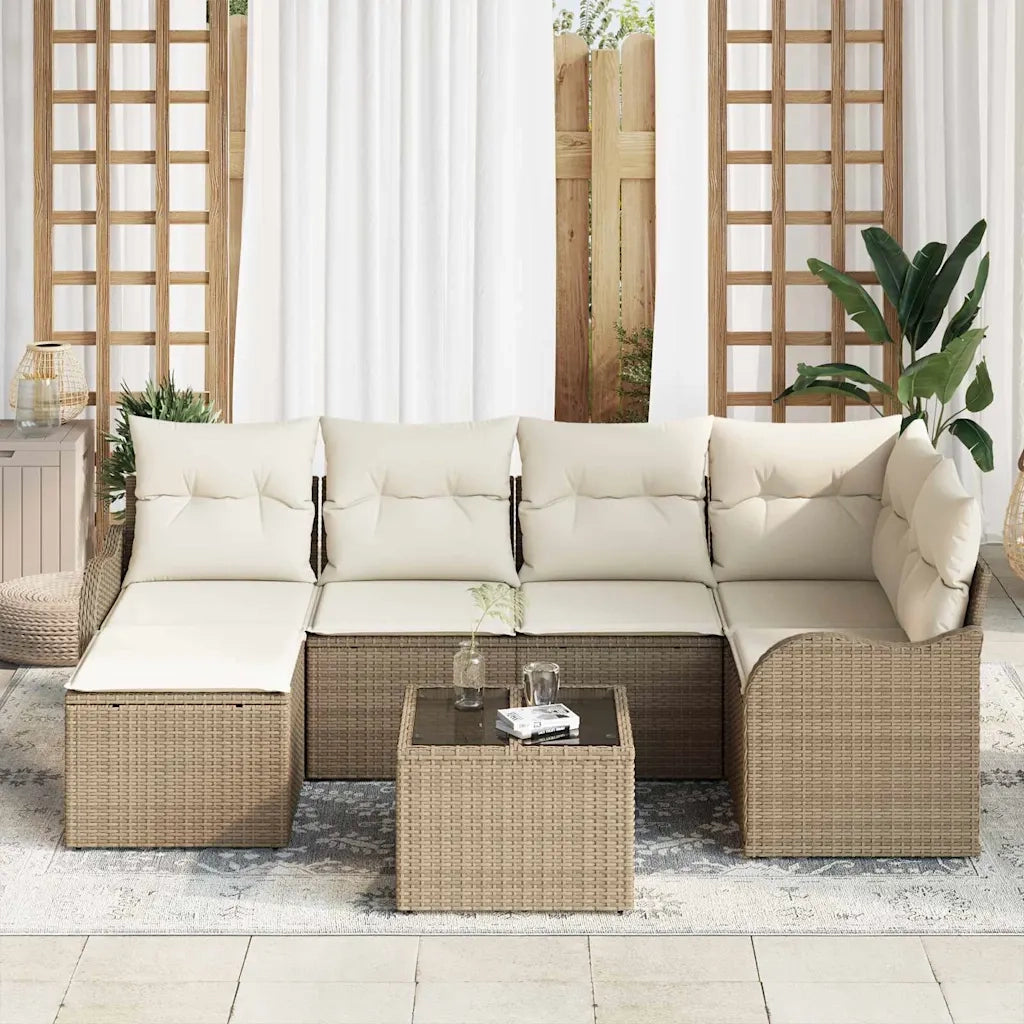 Set Divano da Giardino Beige polyrattan