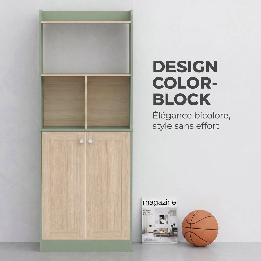 Libreria con 2 ante ¨C zephmum ¨C verde e legno naturale 60x30x161