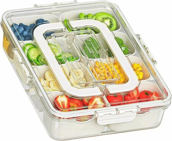 Contenitore per snack, verdeellato con coperchio e maniglia, contenitore per posate