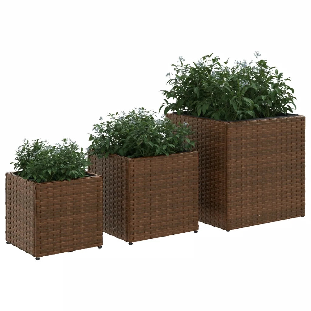Fioriere da Giardino 3 pz Marroni in Polyrattan 366396