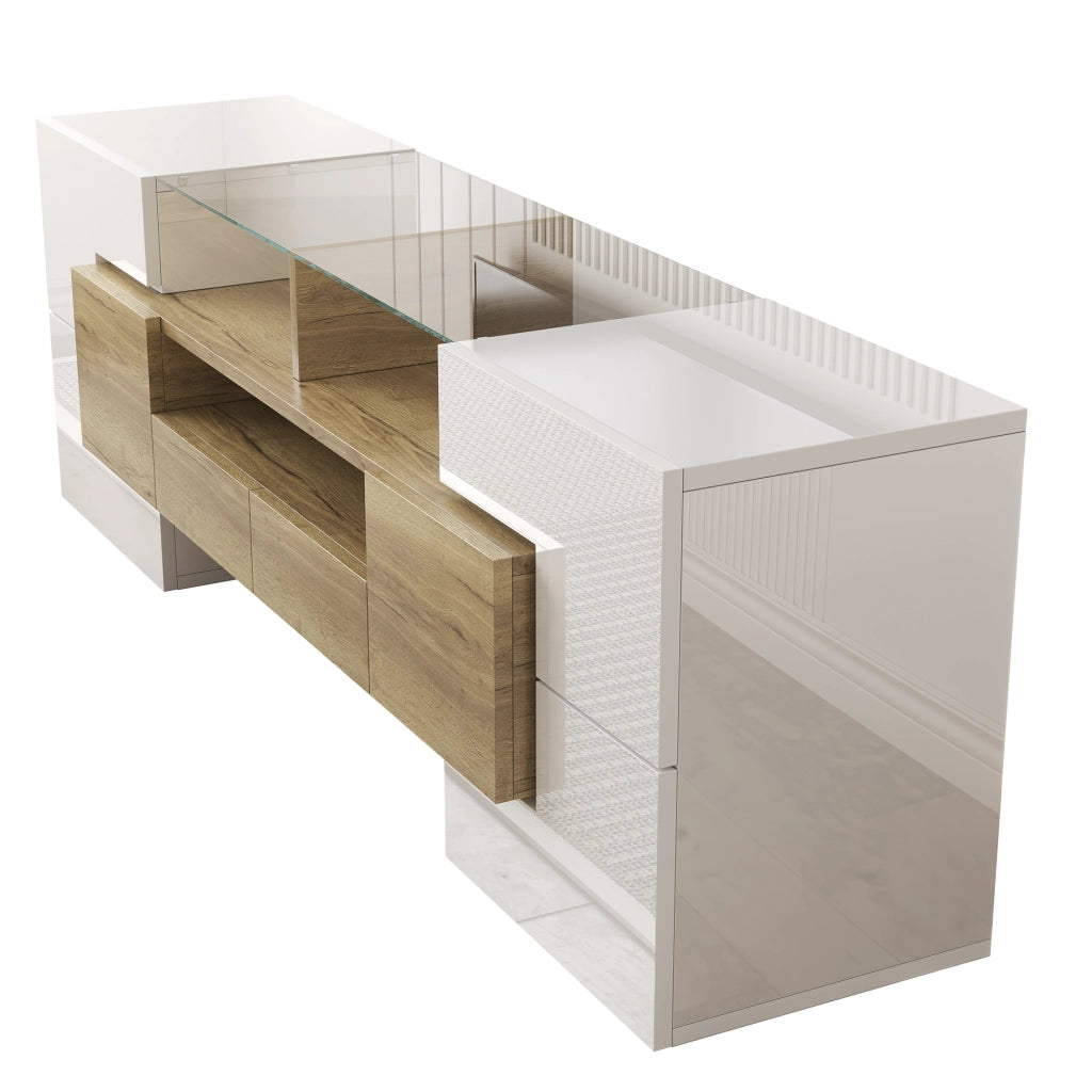 Mobile TV elegante - Zephmum- 145 cm- bianco lucido- LED design moderno